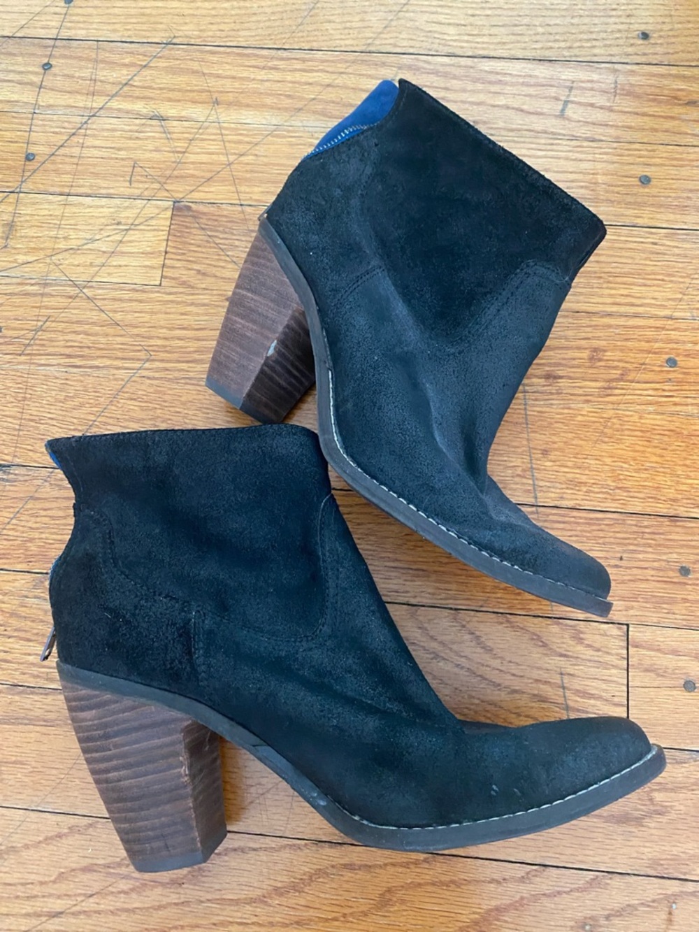 Dolce Vita Black Suede Ankle Booties with Stacked Wood Heel